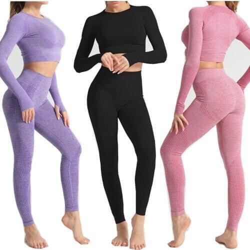 Women Long Sleeve Yoga Set Fitness Sports Suits GYM Clothes High Waist Leggings Seamless Workout Sportswear Yoga Outfits NT007