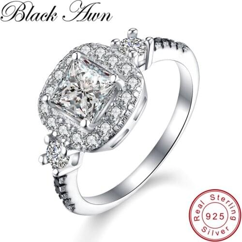 [BLACK AWN] Nature Inspired 3Gram Genuine 925 Sterling Silver Jewelry Neo-Gothic Rings for Women Black&White Stone Bague C355