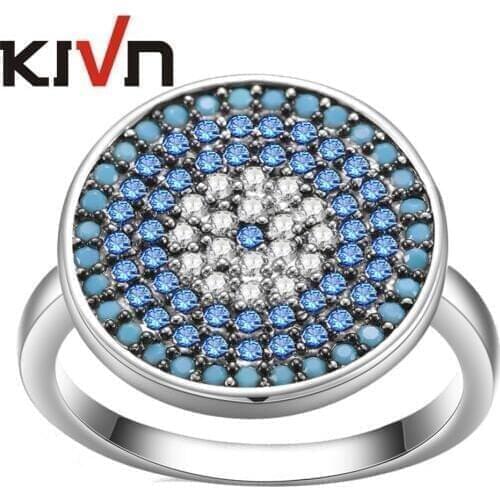 KIVN Jewelry Turkish Blue eye Cubic Zirconia Womens Girls Bridal Wedding Engagement Rings Birthday Gifts 10pcs Lot Wholesale