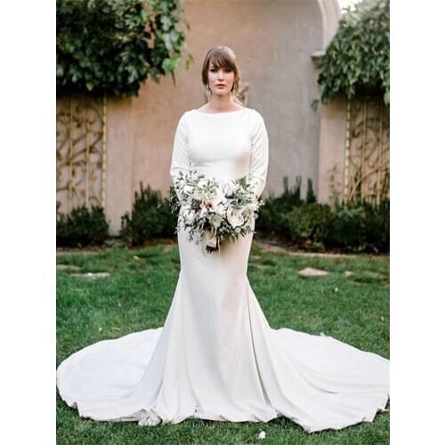 Modest Design Long Sleeve Wedding Dress Off White Mermaid Long Trail Simple Style 2020 Bridal Gowns vestido madre de la novia