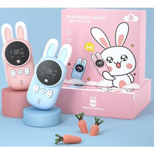 1 Pair Childrens Rabbit Walkie Talkie Handheld Transceiver 3KM Range UHF Radio Lanyard Interphone Kids Mini Toys For Birthday