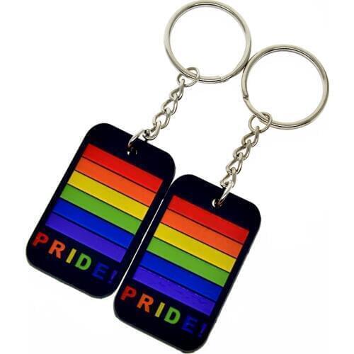 1PC Gay Pride Silicone Dog Tag Keychain Black and Gray Available