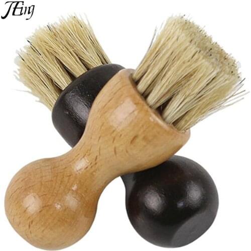 Dropshipping Polish Bristle Hair Buffing Brush Wooden Handle Shoes Shine Brush Mini Gourd Shoes Oil Brush