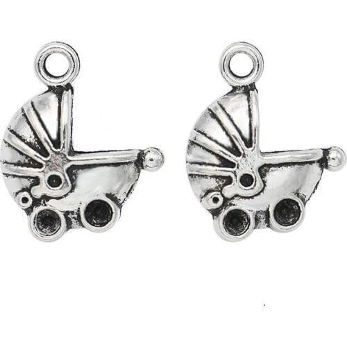 10PCS Antique Silver Plated 3D Baby Cradle Charms Pendants for Jewelry Making DIY Handmade Craft 16X14mm