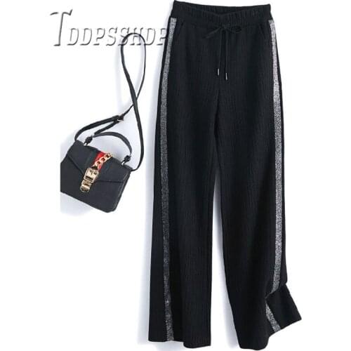 2019 Knitting Wide Leg Women Pants Loose Autumn Winter High Waist Casual Female Trousers