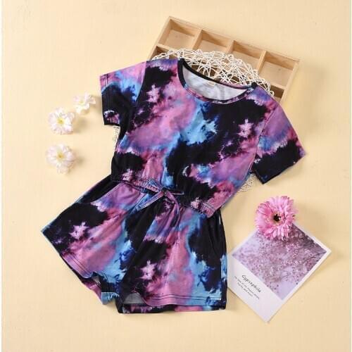 2021 Fashion Kids Girls Tie-Dye Printed Clothes Sets 4-9 Years Short Sleeve Pullover T Shirts and Tops Shorts Summer Outfits