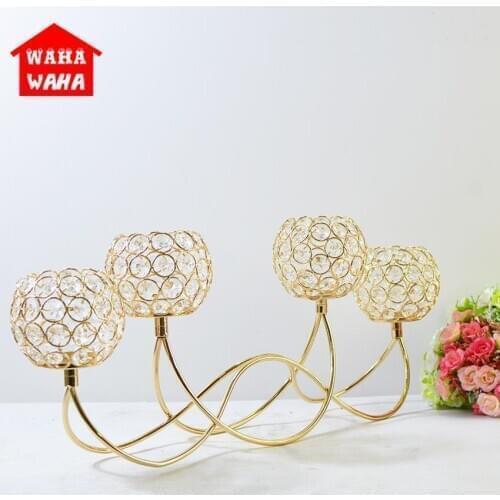 4-Arms Crystal Hollow Arch Bridge Candle Holder Ornaments Exquisite Flower Pattern Wedding Candle Utensils Craft Home Decoration