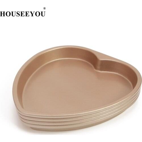 4Pcs/set Golden 8 Inch Heart Rainbow Cake Pan Baking Mold Bread Pizza Biscuit Loaf Pie Dish Oven Bake Tray Kitchen Accessories