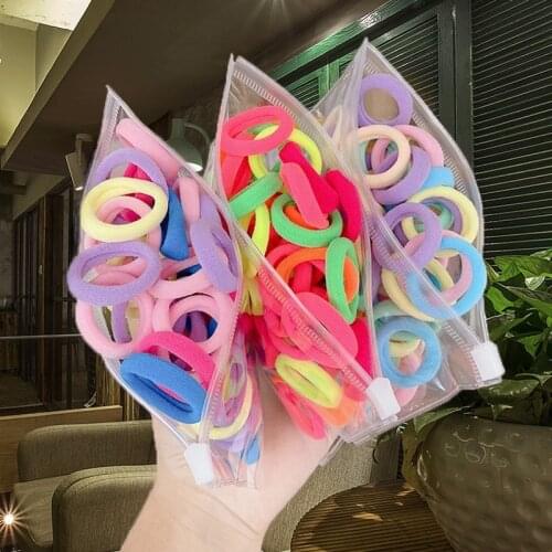 50pcs/Pack Girls Colorful Nylon Small Elastic Hair Tie Cute Ponytail Holder For Children Kid Rubber Bands Hair Bands Accessories