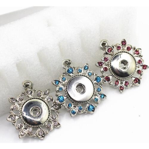 6pcs/lot Snap Necklace pendant Crystal Flower snap pendants charms Diy snaps jewelry pendant for 18mm Snap Buttons