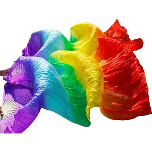 2018 Stage Performance 100% Silk Belly Dance Fans Gradient Colour Dance Accessories Belly Dancing Silk Fans Rainbow Colours