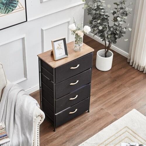 4 Drawer Storage Tower, Fabric Dresser Cabinet Organizer, Easy Pull Bins with Steel Frame Wood Top Closet Storage for Entryway H