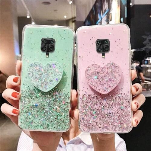 Case For Xiaomi Redmi Note 9 Pro Cases Luxury Bling Glitter Cover Xiaomi Redmi Note 9S Note9 9 Pro Max 9Pro Heart Holder Covers