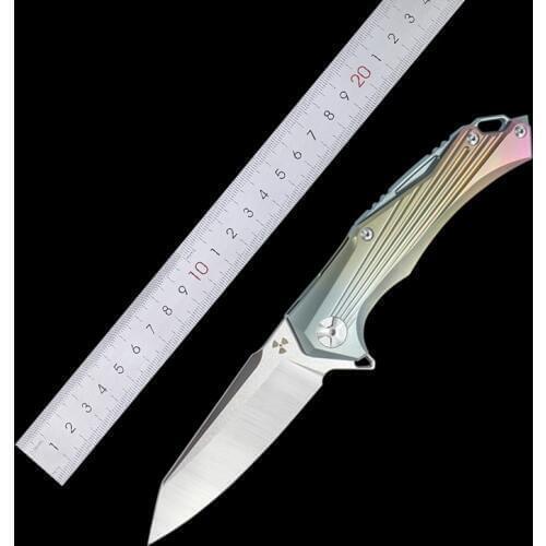 Color titanium alloy handle D2 steel blade folding knife pocket knife camping knife hunting knife survival tool knife gift knife