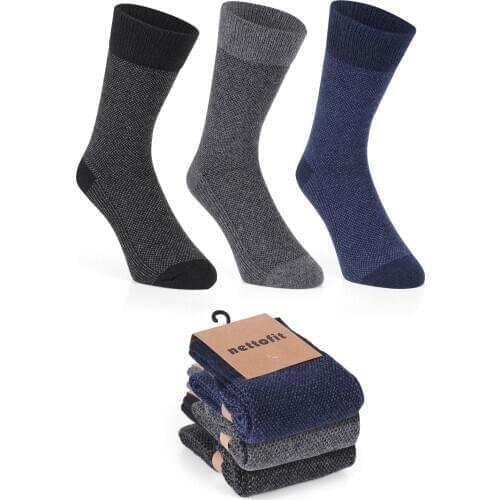 Mens 3 PCs Gray Thermal Winter Socks Woolen Seamless Lambs Wool Socket Socks Set Male Gift Socks Team