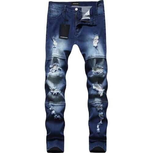 DSQBRAND high-quality jeans mens retro ripped leggings DSQ letter inner label cloth trousers luxury street fashion casual pants