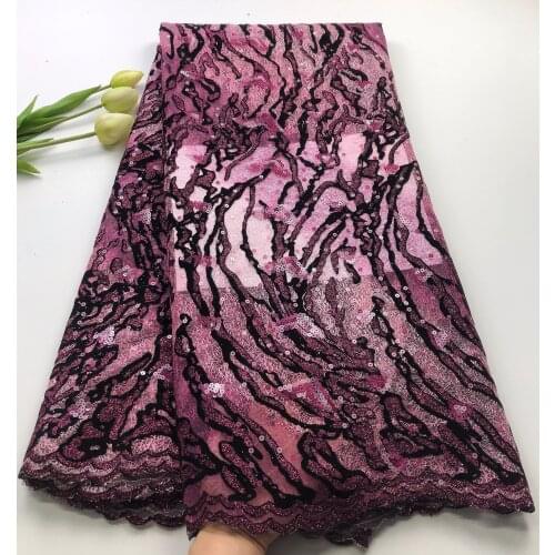 Hot Sale Colorful Velvet Lace Fabrics Nigerian Sequence Lace Fabrics African Tulle Lace Sequins Lace Fabric For Wedding Dress HS