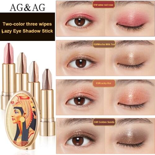 Gradient Two-color Eyeshadow Stick Easy Makeup Lazy Waterproof Eyeshadow Pearlescent Glitter Earth Color Eye Makeup Stick TSLM1