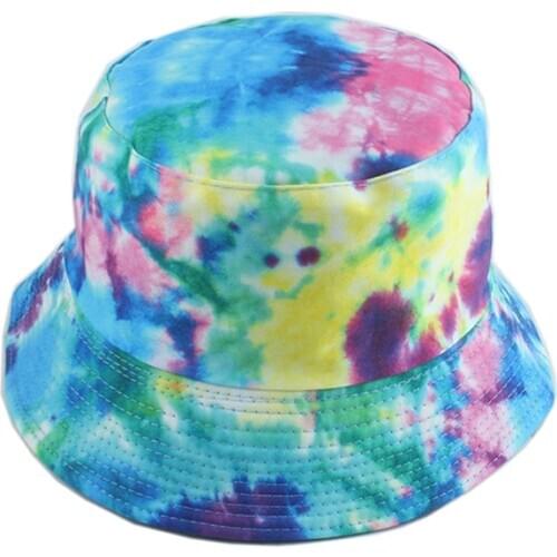 Double-sided Fishing Cap Visor Rainbow Color Bucket Hat Reversible Sun Tie Dye Fisherman Hat Men Women Cotton Flat Sun Hat