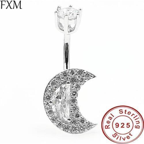 925 silver crystal moon belly button ring piercing navel ring beach piercing jewelry belly bar for women fashion 2020