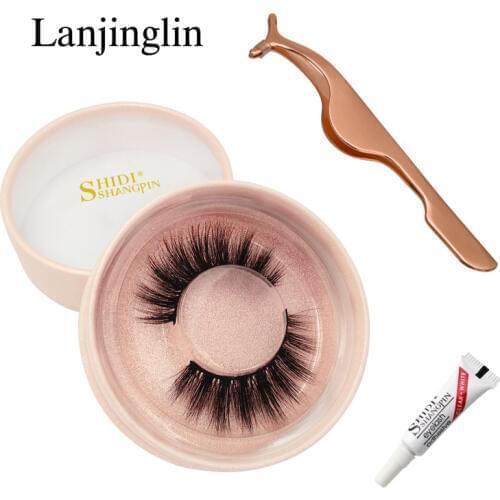 LANJINGLIN strip false eyelashes makeup handmade 3d mink lashes long fake eyelash mink eyelashes extension glue tweezers