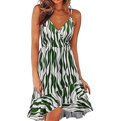 Summer Dress Sexy V Neck Ruffle 4 Colors Ladies Floral Printing Elegant A-line Plus Size Dress vetement femme 2021