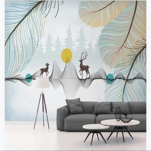 Custom wallpaper mural modern minimalist feather day debut financial tree couple elk background wall