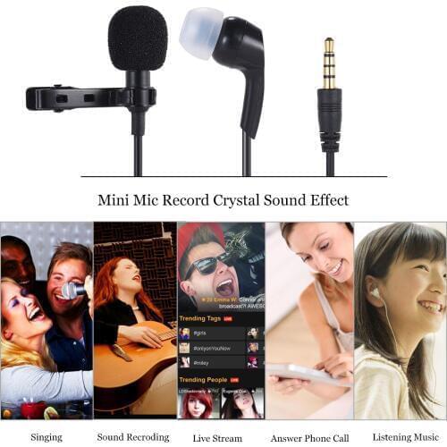 Mini Clip-on Lapel Lavalier Microphone Hands-free 3.5mm Jack Mic Earphone for iPhone iPad Smartphones PC Loudspeaker Live Stream