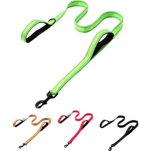 6ft Reflective Dog Leash Traffic Padded 2 Handle Heavy Duty Dog Harness Leash Rope Double Handles Control Safety Collar Leashes