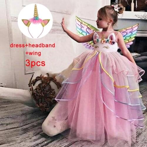 2021 Rainbow Unicorn Dress For Kids Girls Children Birthday Costume Girl Party Princess Dresses Vestidos Role Dance Performance