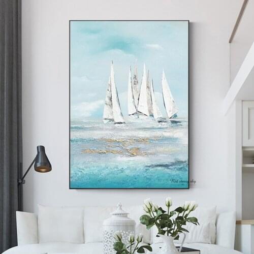 Hand-painted oil painting sailing boat living room bedroom dining room decoration mural modern minimalist canvas oil painting