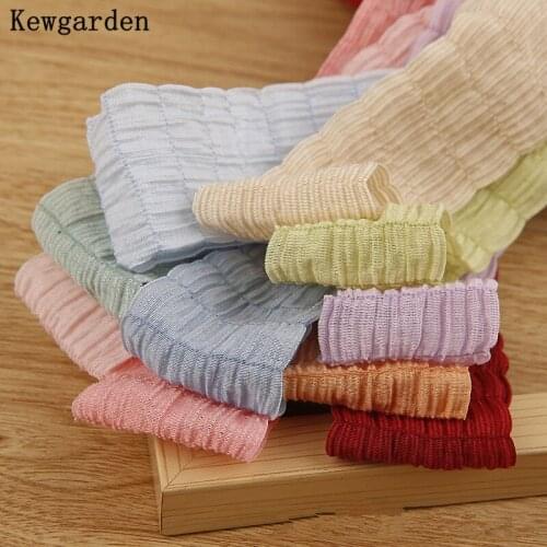 Kewgarden DIY Bow Girl Hairpin Accessories Folds Stripe Voile Ribbon 1" 1-1/2" 25 40mm Handmade Tape Packing Riband 10 Yards