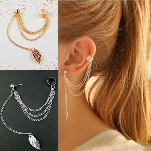 1pcs Earrings Jewelry Fashion Personality Metal Ear Clip Leaf Tassel Earrings for Women Gift Ear Cuff