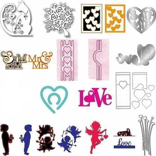 Cat Flower Heart Love Cupid Human Words Valentines Day Metal Cutting Dies DIY Make Cards Embossing Paper New Stencils Hot Sale