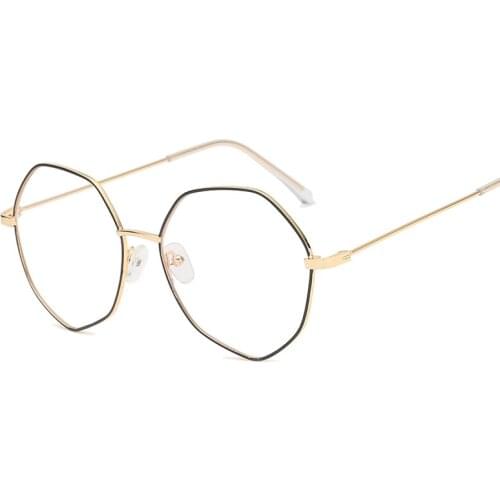 Trendy Men and Women Glasses Frame Polygon Large Frame Flat Mirror Metal Art Retro Irregular EyeGlasses for Women Alloy Frame