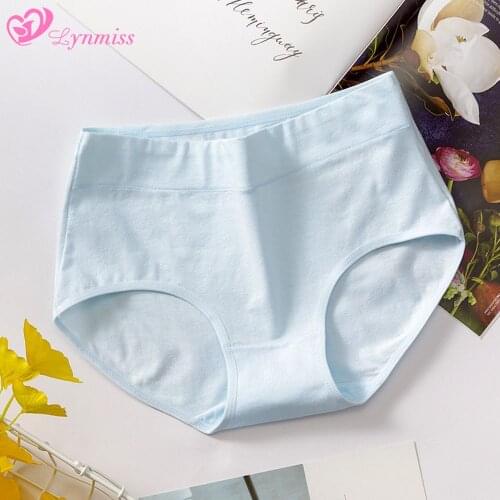 Lynmiss Women Cotton Briefs Mid-waist Panties Girls Large Size Breathable Cotton Female Underwear Ladies Solid Color Underwear