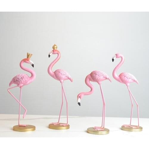 Nordic Style Pink Flamingo Decoration Resin Home Desktop Big Crafts Standing Flamingo Figurine Wedding Party Decorative Ornament