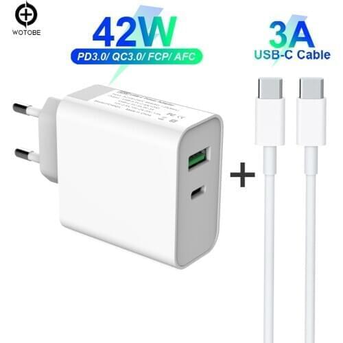 42W TYPE-C USB-C Power Adapter,PD30W QC3.0 Charger For USB-C Laptops MacBook Pro/Air iPad Pro Samsung iPhone (Standardized Cable