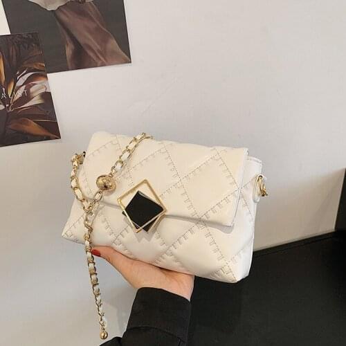 High Quality Rhombic Embroidery Thread Pure Color Small Bag 2021 New Shoulder Bag Fashion Messenger Chain Small Square Bag Girl
