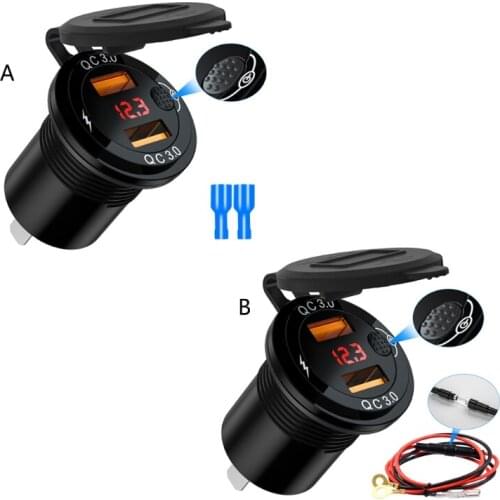 Dual USB QC3.0 Car Motorcycle Charger Adapter Accessory with Mechanical Switch Quick Charge Voltage Digital Display 3.4A