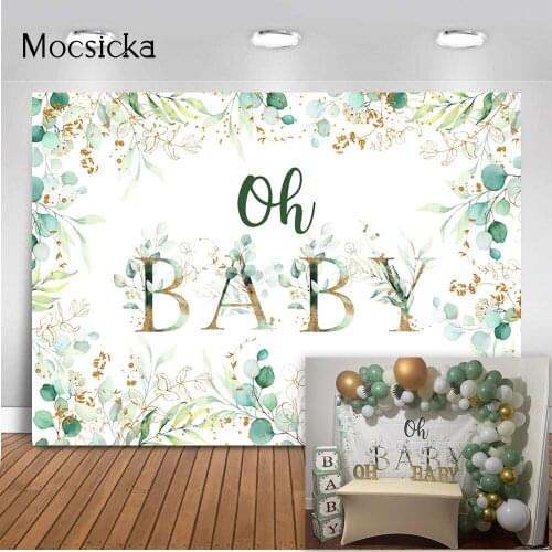 Greenery Oh Baby Backdrop for Baby Shower Background Gold Eucalyptus Greenery Leaves Gender Neutral Baby Shower Birthday Party