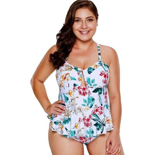 2021 Womens Swimwear Plus size Floral Print Peplum One Piece Swimsuit Women Push up Monokini Swimwear Skirt Bathing Suits Swim