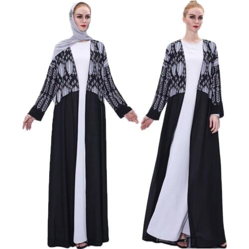 Women Abaya Chiffon Leaf Printed Muslim Islamic Open Kimono Arab Jilbab Kaftan Ramadan Maxi Dress Arab Jilbab Traditional Gown
