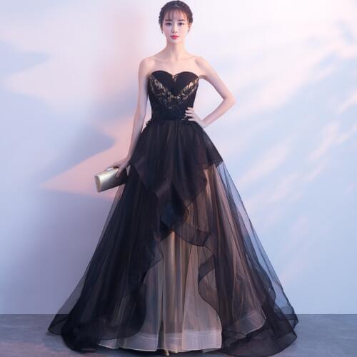 Evening Dress Female New Banquet 2019 Noble Elegant Long Black Evening Gowns Sexy Off the Shoulder Sweetheart Sequins