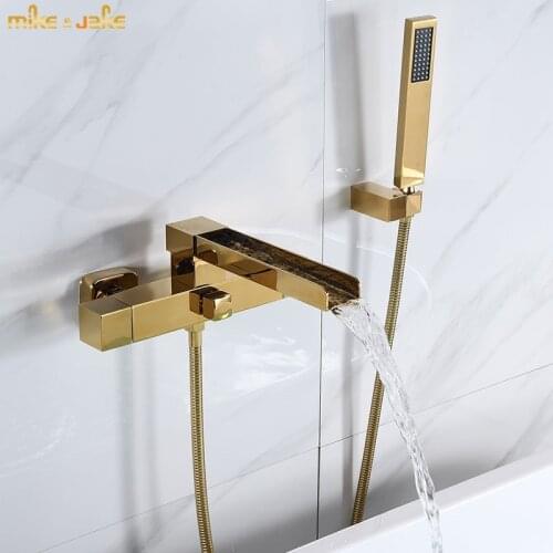 Double handle gold bathtub faucet waterfall gold mixier bathtub waterfall golden bath shower cold and hot bath faucet MJ5212