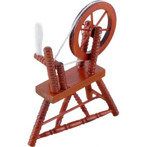1/12 Dollhouse Mini Furniture Accessories Retro Spinning Wheel Landscape Decor 3D Wood Mini Furniture Toy Ornament for Kids