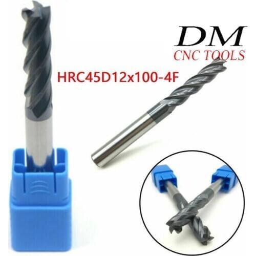 1pcs HRC45~50 12mm *100Tungsten steelend mill 4 flute Slot carbide milling cutter alloy coated