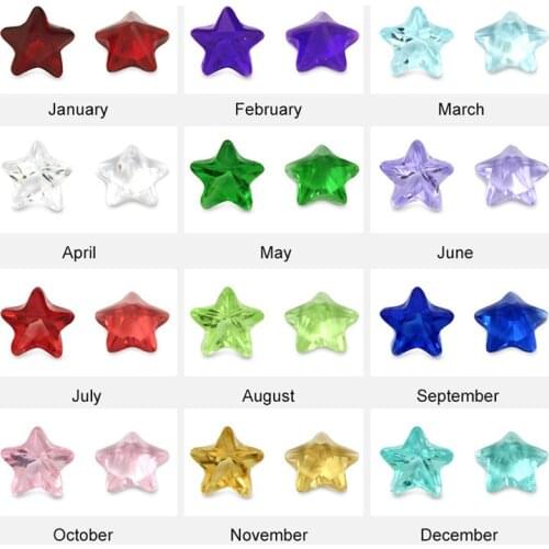 12pcs 5mm Glass Star Birthstone DIY Birthday Stones 12 Months Floating Charms
