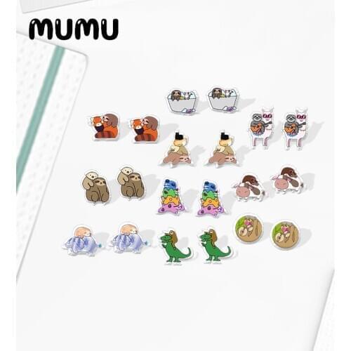 2020 New Sloth with Friends Fox Dinosaur Panda Cat Stud Earring Funny Acrylic Earrings Resin Epoxy Jewelry Girl