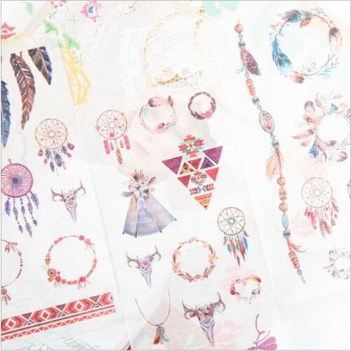 6 Pages/Pack Indian folk customs Style Dreamcatcher Decorative Planner Stickers DIY Diary Scrapbooking Phone Index Seal Stickers